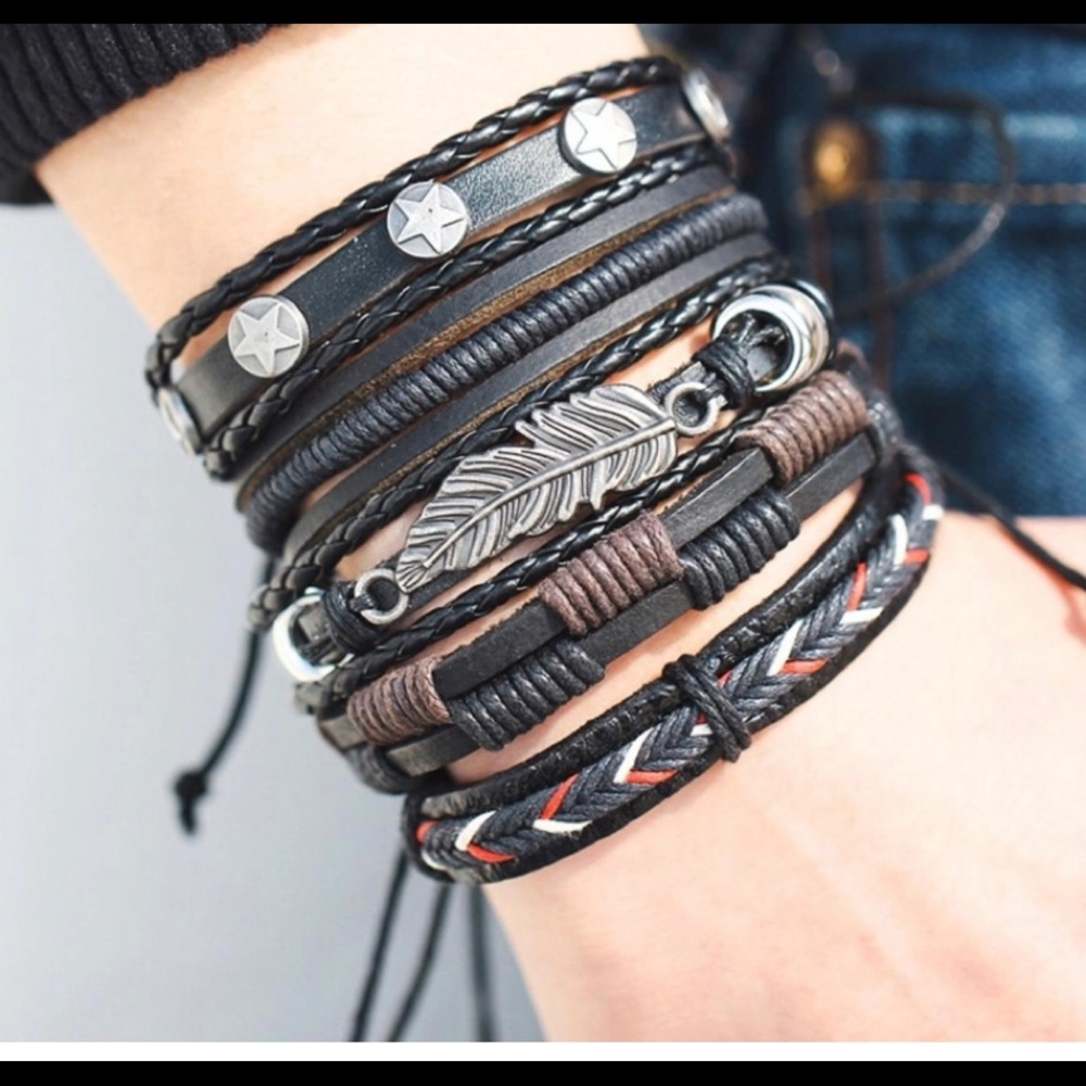 Vintage Leaf Feather Multilayer Leather Bracelet